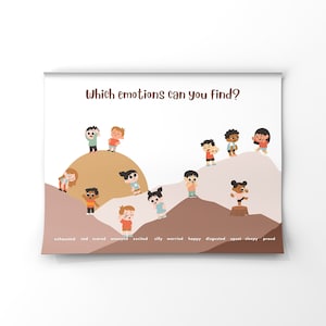 Emoties voor kinderen identificeren, kit voor kunsttherapie, werkbladen therapieklas, grafiek Emoties en gevoelens, poster Gevoelens