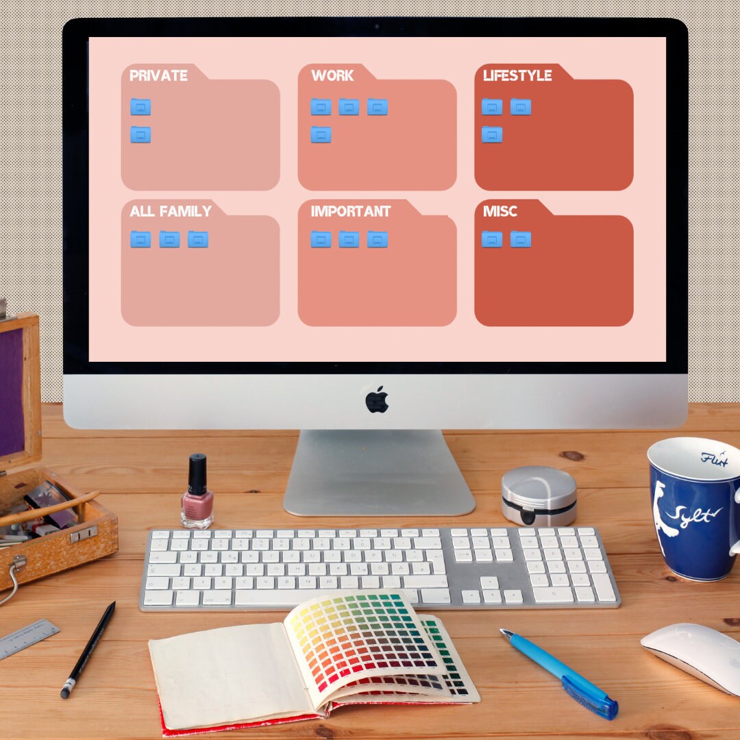 Pink Desktop Organizer Wallpaper, Windows Organizer, Minimalist Desktop