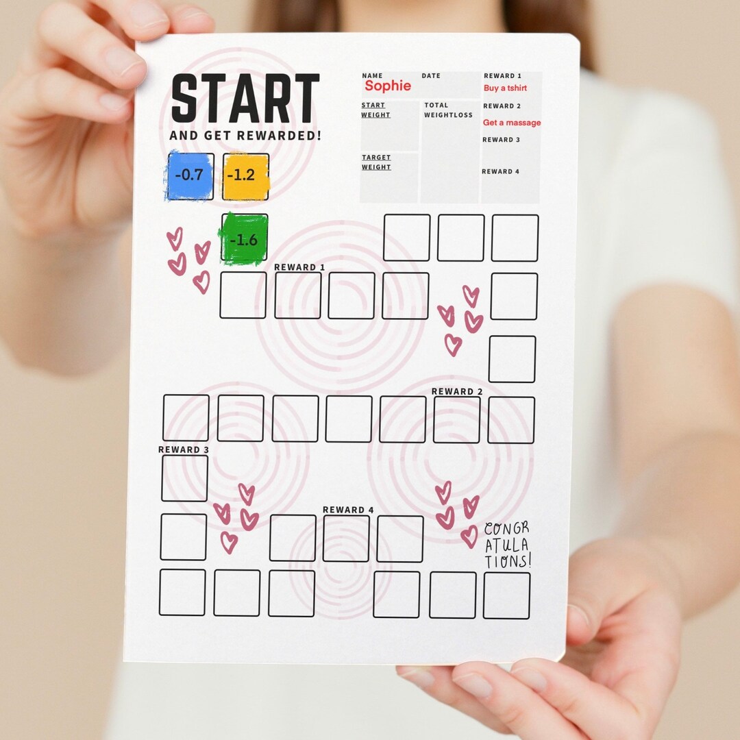 Weight Loss Reward Chart Printable, Weight Loss Rewards Chart, Digital ...