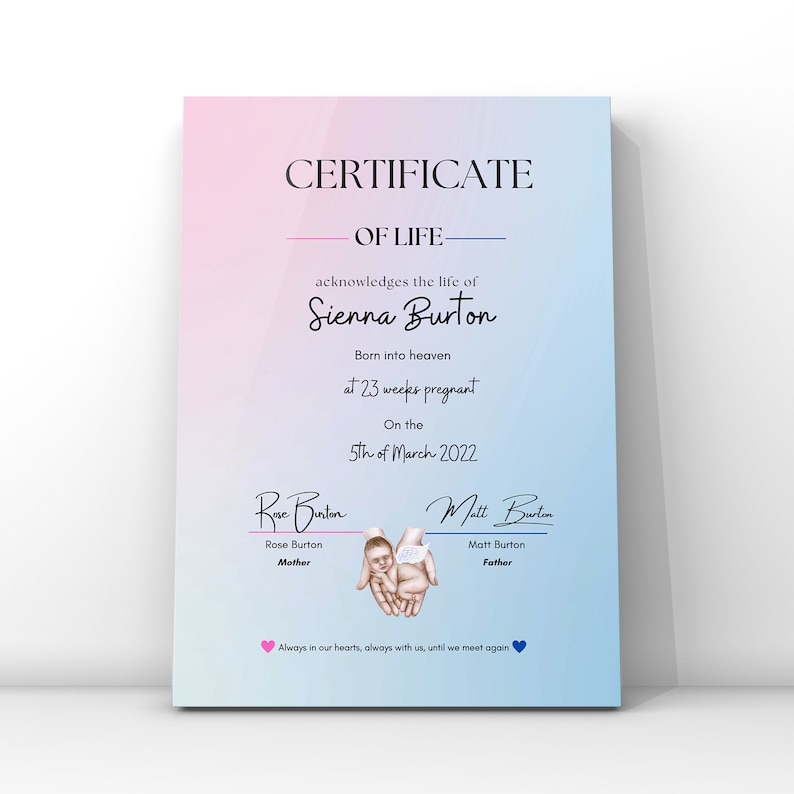 Certificate of Life, Baby Loss Print, Stillbirth Memorial, Infant Loss ...