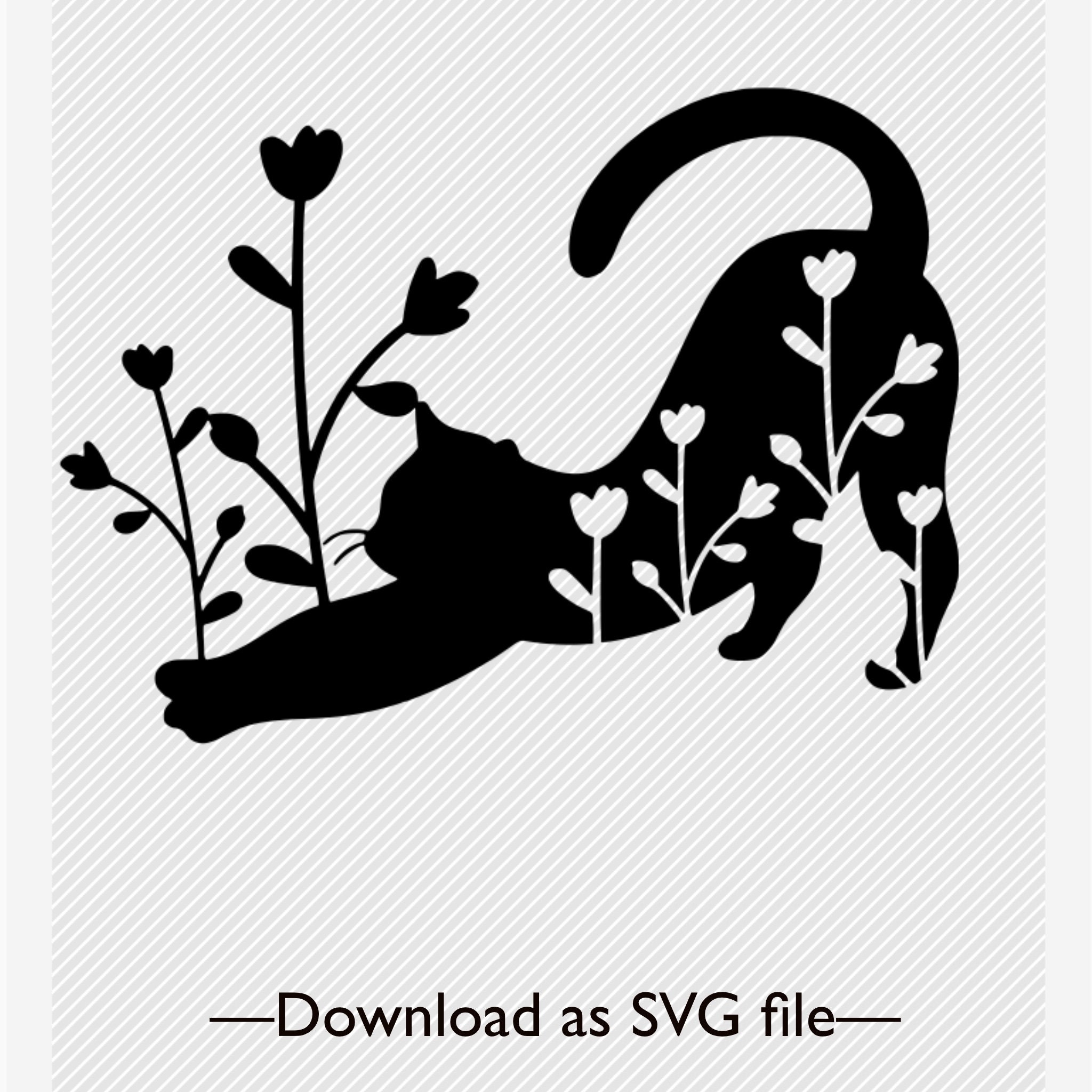 Floral Cat Svg Flower Cat Silhouette Svg Cat Cut File - Etsy