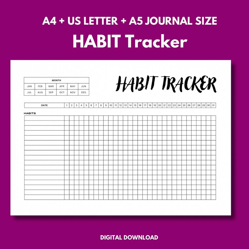 Monthly Habit Tracker Printable: A4, A5, Letter (digital Download ...