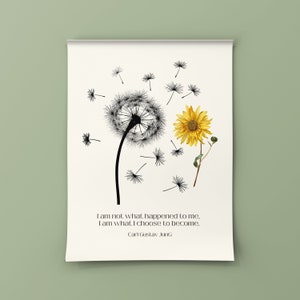 Carl Jung quote poster, Flower mental health print download, Therapist wall art, Psychologist office, Mental health matters, Psychology art