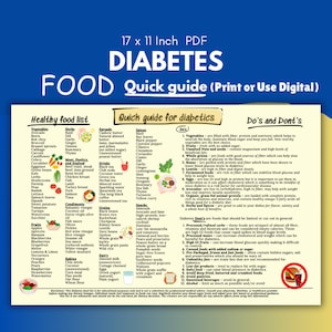 Elenco di alimenti per diabetici, Guida rapida alla scheda dietetica, Educazione del paziente, Elenco della spesa con tabella alimentare, Elenco diete per diabetici in formato PDF stampabile