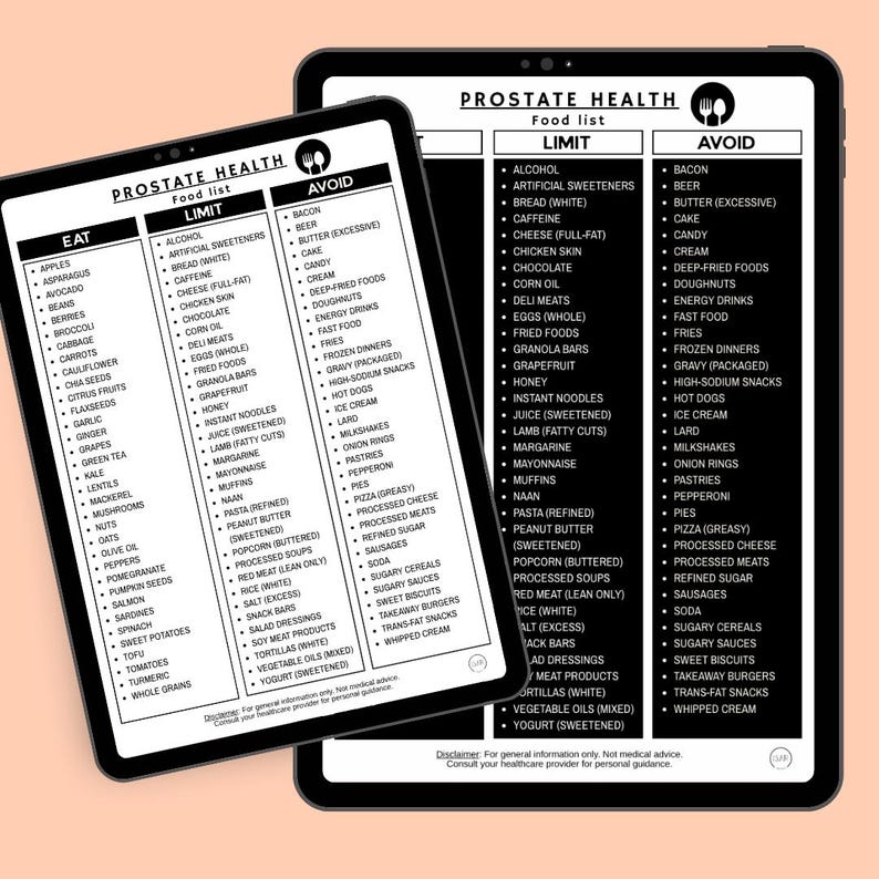 Prostate Diet Chart Printable, Prostate Health Food List, Foods to Eat