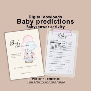 Carte de prédictions de baby shower, conseils de prédictions imprimables, calendrier de prédictions, devinez la date d'accouchement prévue, devinez l'arrivée du bébé téléchargement immédiat