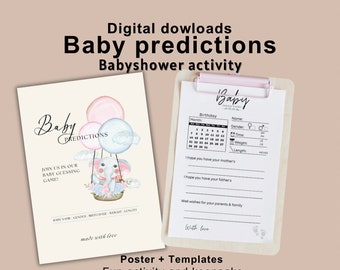 Baby Shower Predictions Card, Predictions Advice Printable, Prediction Calendar, Guess Baby Due Date, Guess Baby Arrival Instant Download
