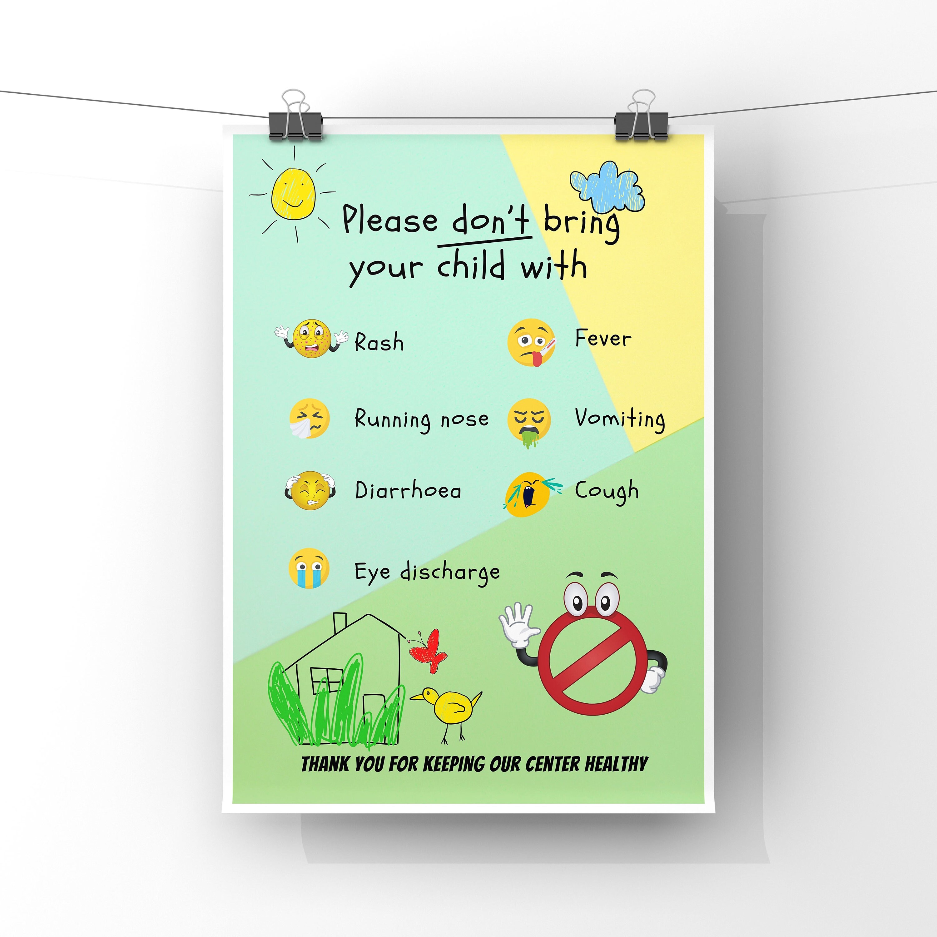 Daycare Sick Policy Poster, Childcare Illness Exclusion Rules ...