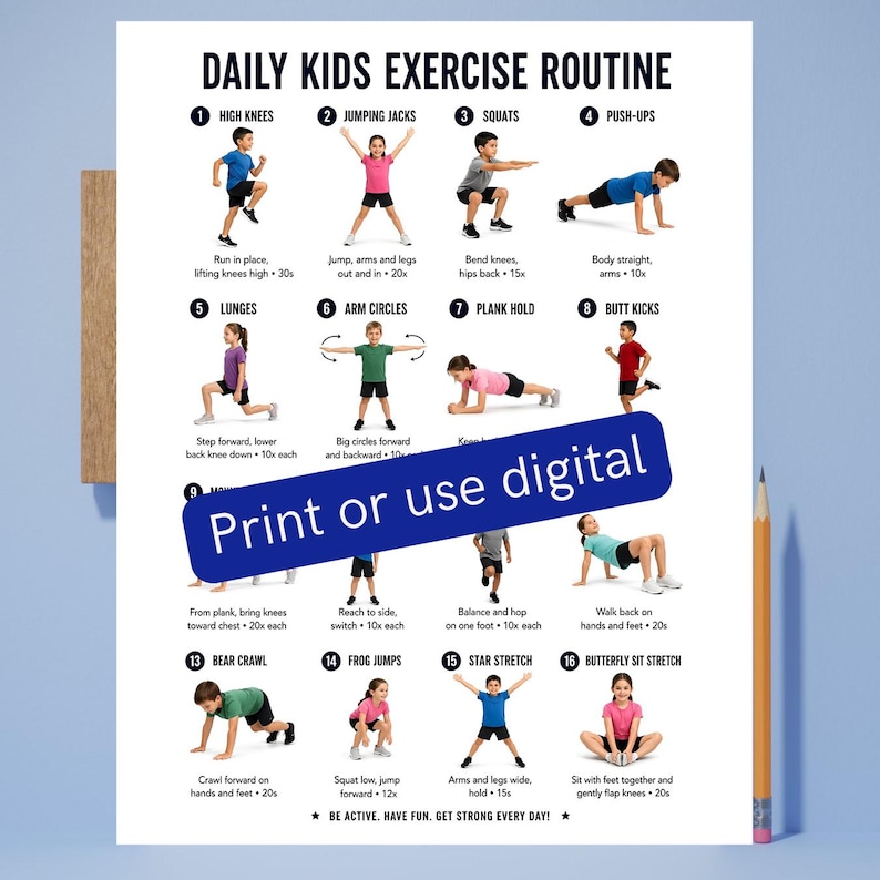 Daily Kids Exercise Routine Daily Kids Exercise Routine Printable, Kids Workout Plan, Fun Home ...