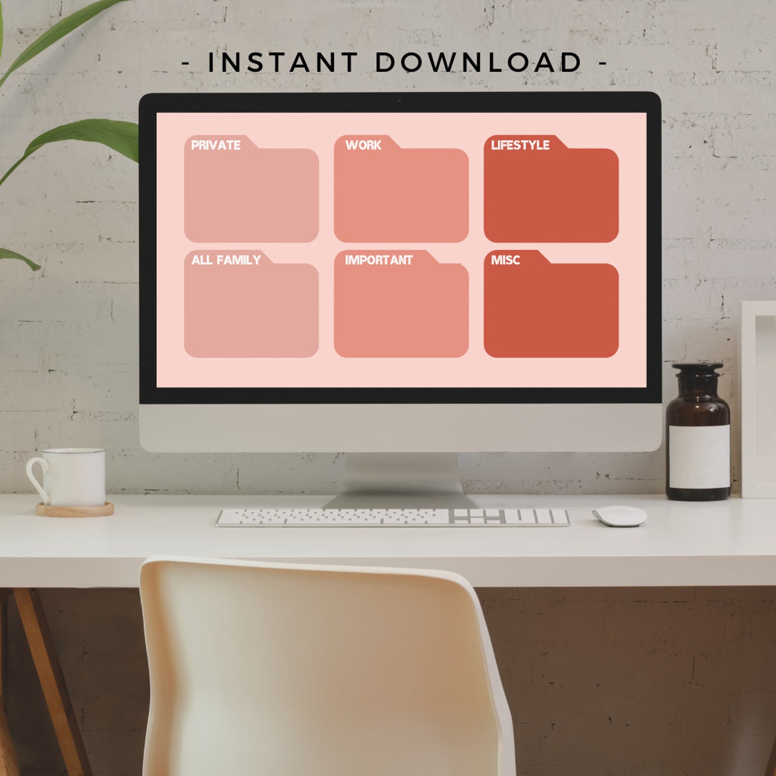 Pink Desktop Organizer Wallpaper, Windows Organizer, Minimalist Desktop