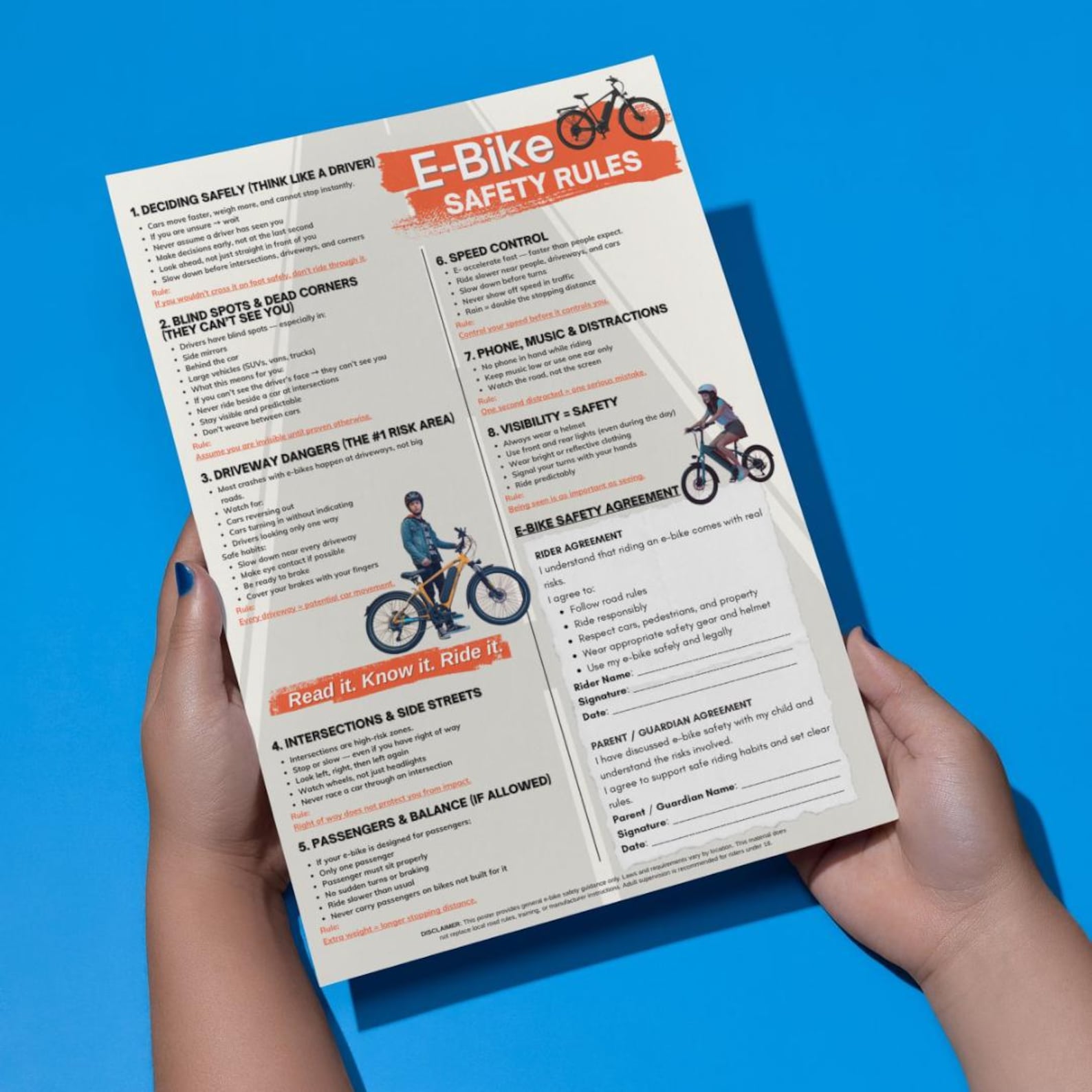 E-bike Safety Rules Poster for Teens, Parent–rider Agreement, Electric ...