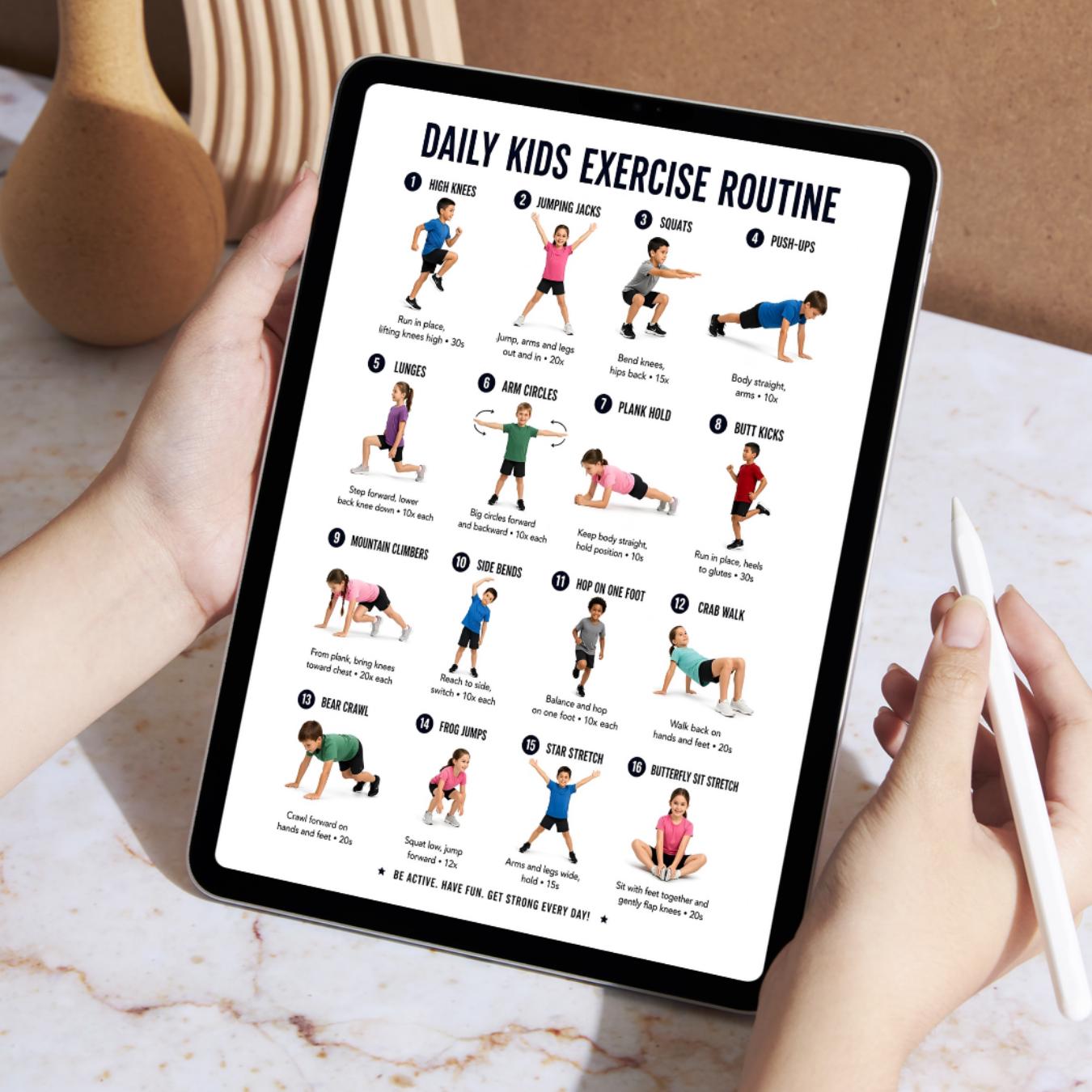 Daily Kids Exercise Routine Daily Kids Exercise Routine Printable, Kids Workout Plan, Fun Home ...