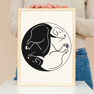 Yin yang artwork dogs printable, Pets yin yang poster, Boho minimalist wall art, Retro inspired home decor, Dog lover gift for best friend