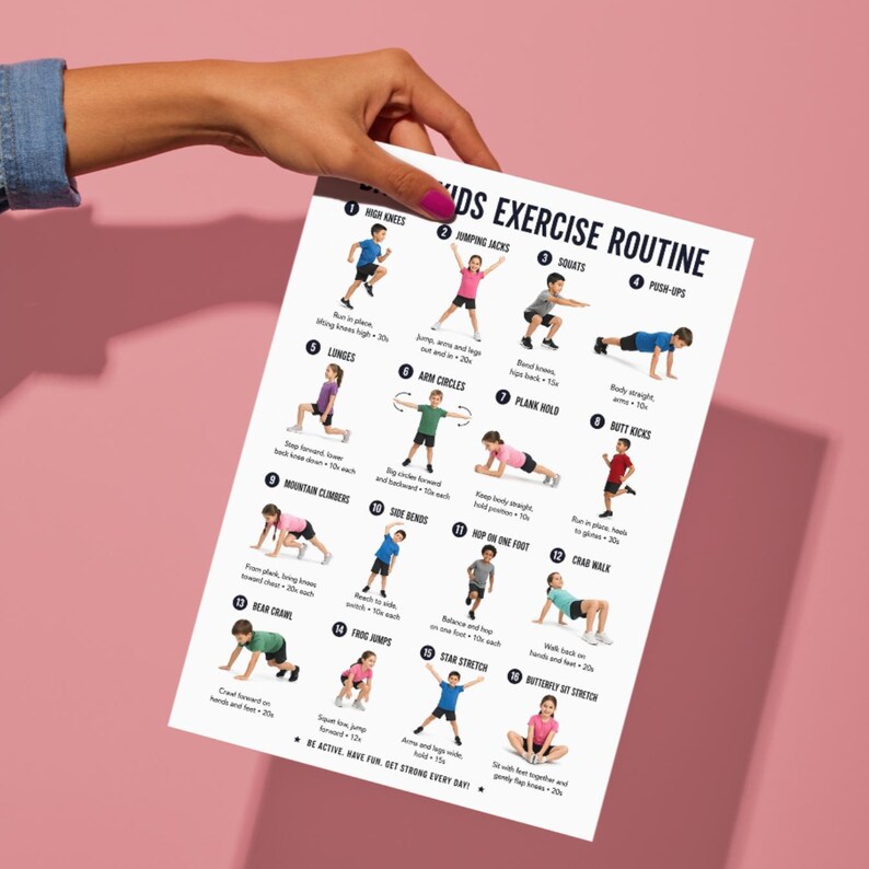Daily Kids Exercise Routine Printable, Kids Workout Plan, Fun Home ...