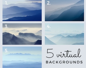 Blue Mountain Landscape Zoom Backgrounds: 5 PNG Images (Digital Download), Photosjop backgrounds