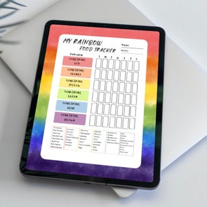 Liste de contrôle des aliments arc-en-ciel, nutrition saine, légumes fruits, liste numérique de suivi hebdomadaire des graphiques des super aliments
