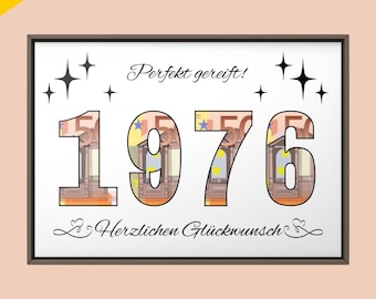 50th Birthday Cash Gift Card: 1976 Year, Printable PDF
