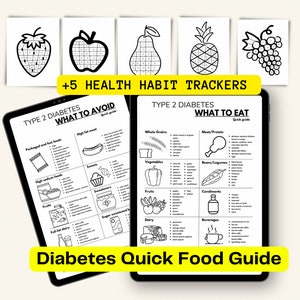 Elenco degli alimenti per il diabete, Guida rapida alla scheda dietetica, Educazione del paziente, Lista della spesa con tabella degli alimenti, Elenco della dieta per diabetici stampabili in pdf