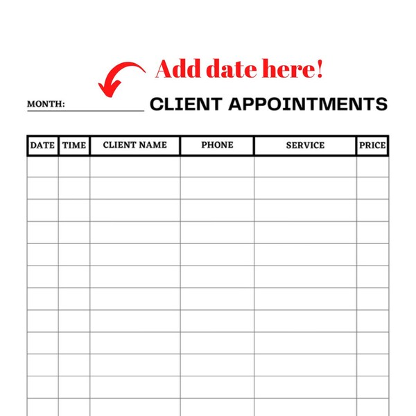 Client appointment tracking printable, Tutoring tracker, Hairdressing, Beautician appointments, Nail tech pdf, A4, US letter