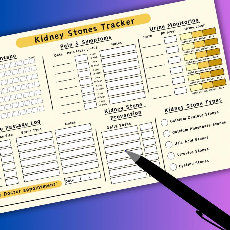 Kidney Stone Tracker, Tracker Journal for Kidney Patients, Kidney Stone