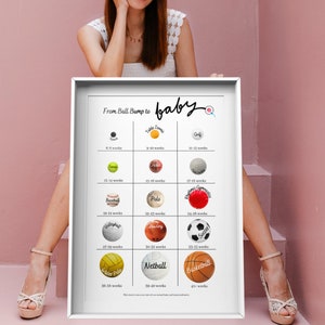 Quelle est la taille de notre imprimé bébé, affiche de boules de taille bébé semaine par semaine, tableau des jalons de grossesse, décor cadeau obstétricien, tableau des tailles de grossesse