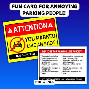 You Parked Like a Idiot, slechte parkeerkaarten, leerparkeerkaarten, grappige passief-agressieve leuke kaarten voor vaderscadeau, opmerkingen stadsparkeerkaarten