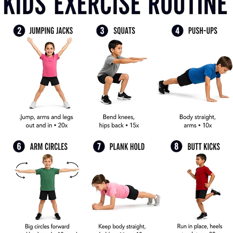 Daily Kids Exercise Routine Printable, Kids Workout Plan, Fun Home ...