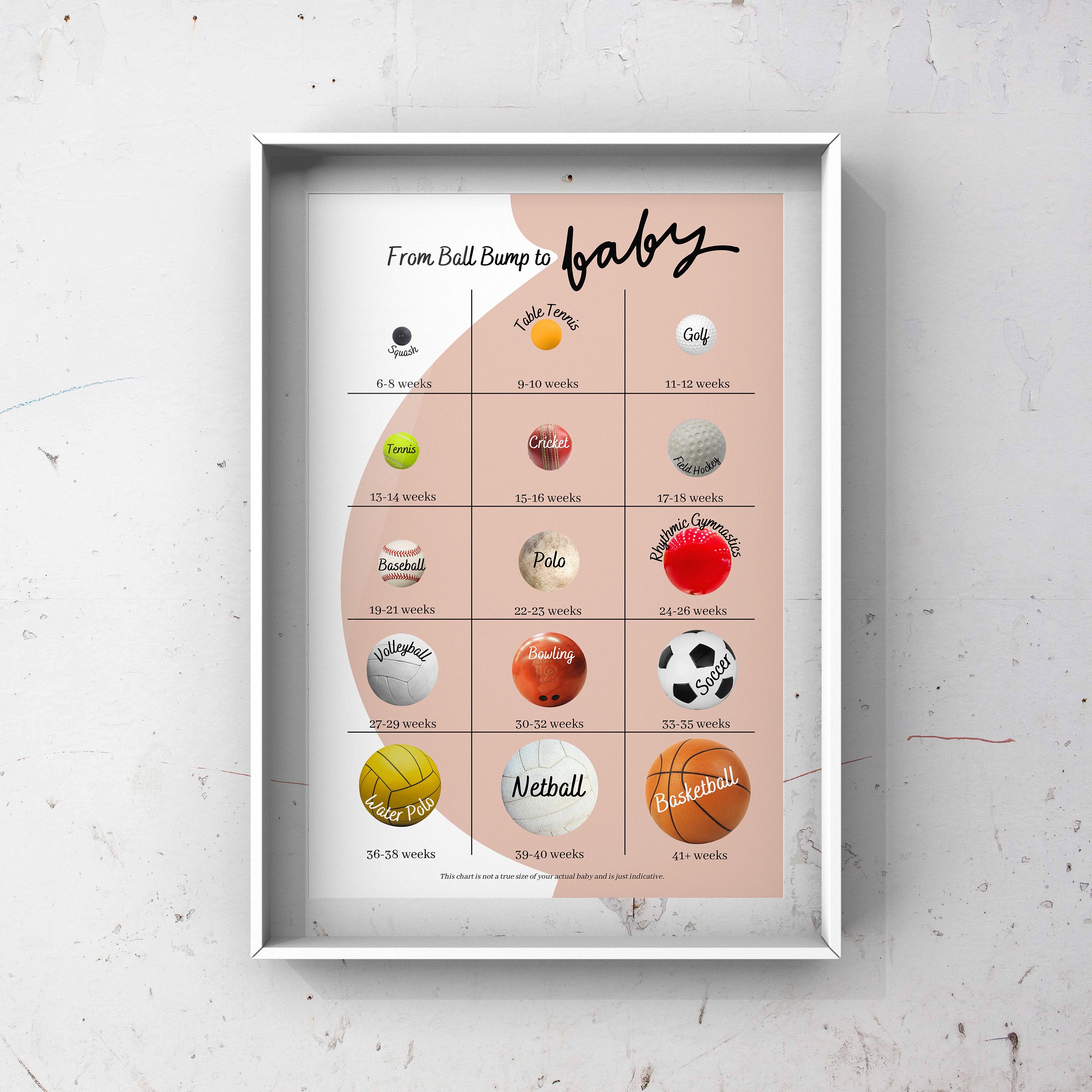 How Big is Baby Bump, Week by Week Baby Size Balls Poster, Pregnancy