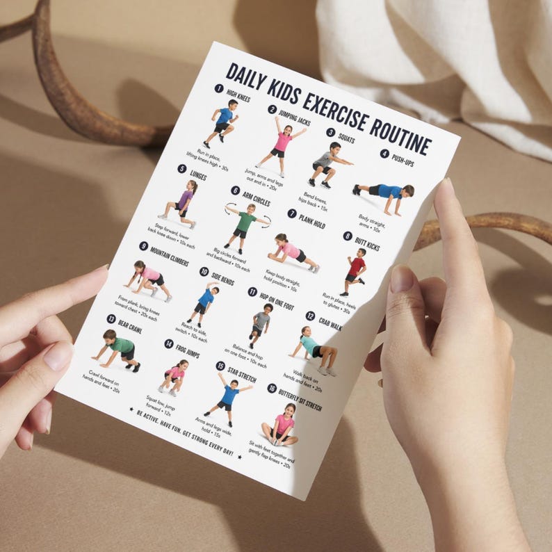 Daily Kids Exercise Routine Printable, Kids Workout Plan, Fun Home ...