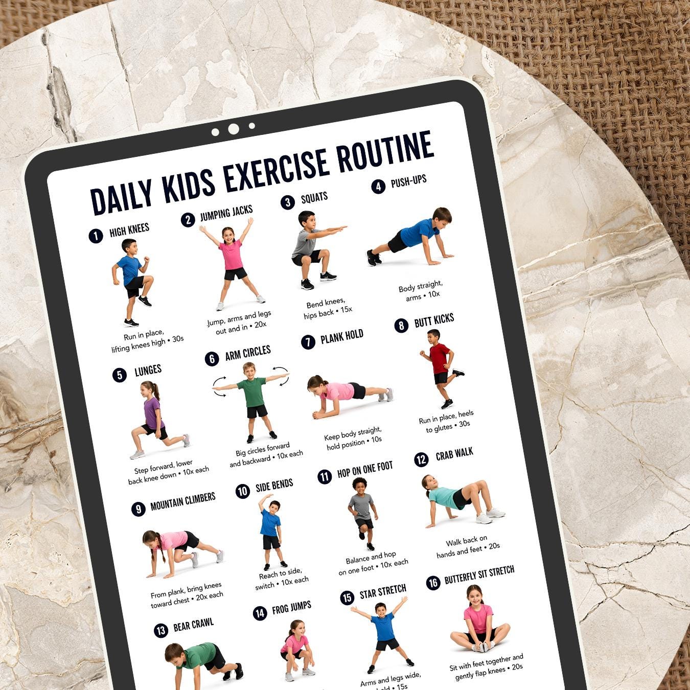 Kids Exercise Programme Daily Kids Exercise Routine Printable, Kids Workout Plan, Fun Home ...