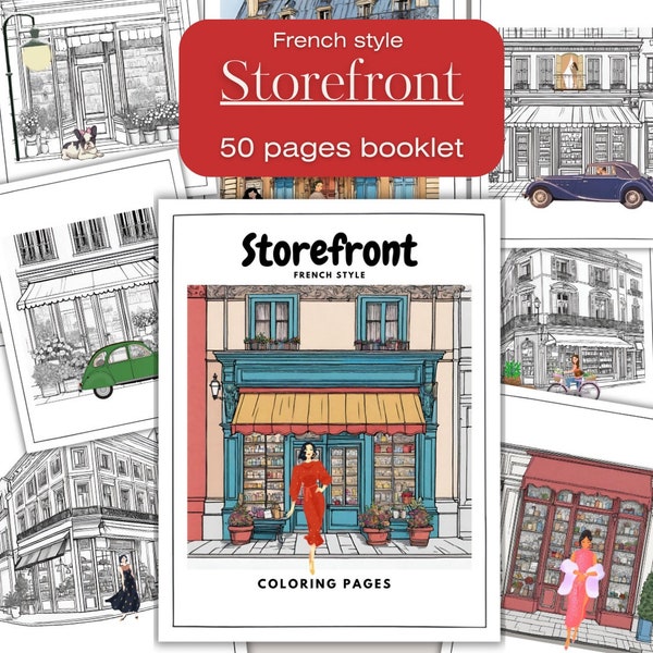 Storefront Coloring Pages, For Adults, French Style, Printable Coloring Book, Storefronts Urban Sketch Coloring, Digital Download