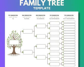 Släktträdsdiagram, genealogimall, förfäders stamtavla (digital nedladdning)