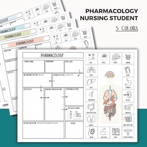 Modello compilabile di farmacologia della scuola infermieristica, mappa farmacologica stampabile, note infermieristiche NCLEX, guida allo studio per studenti infermieristici, anatomia umana