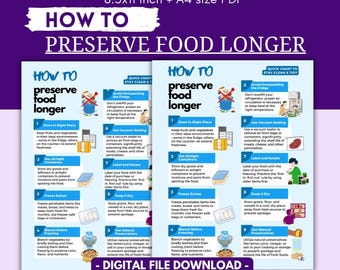 May include: A digital PDF guide titled "HOW TO PRESERVE FOOD LONGER" with tips on storing, freezing, and using natural preservatives. The guide is 8.5x11 inches and A4 size, with a purple and white color scheme.
