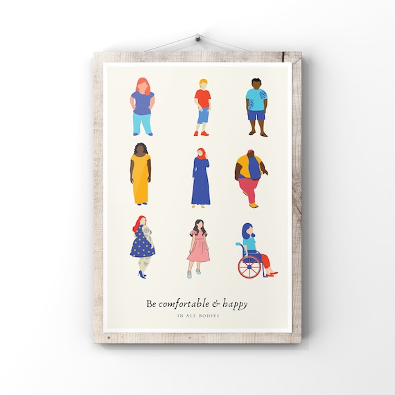 Body positive positivity art therapy counseling office, Affirmation acceptance confidence for women, Acceptance diversity print