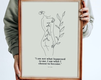 Carl Jung quote poster, Mental health print download, Fine line woman wall decor psychologist office, Mental health matters psychology art