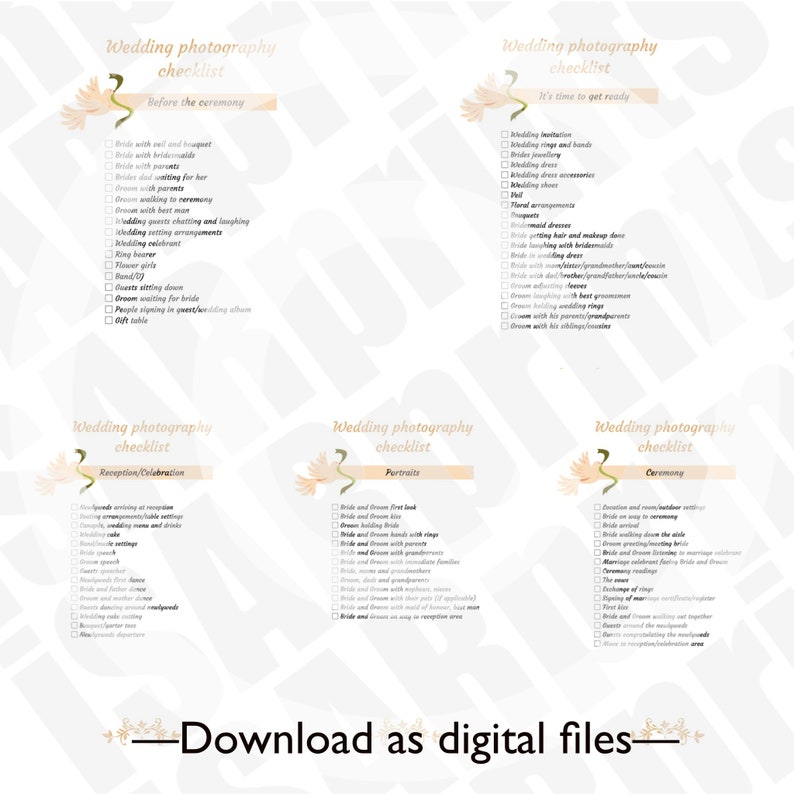 Wedding Photography Checklist Digital Download Pdf - Etsy