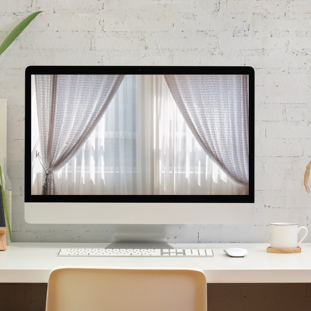 Virtual Background for Zoom, White Curtains Background, Digital