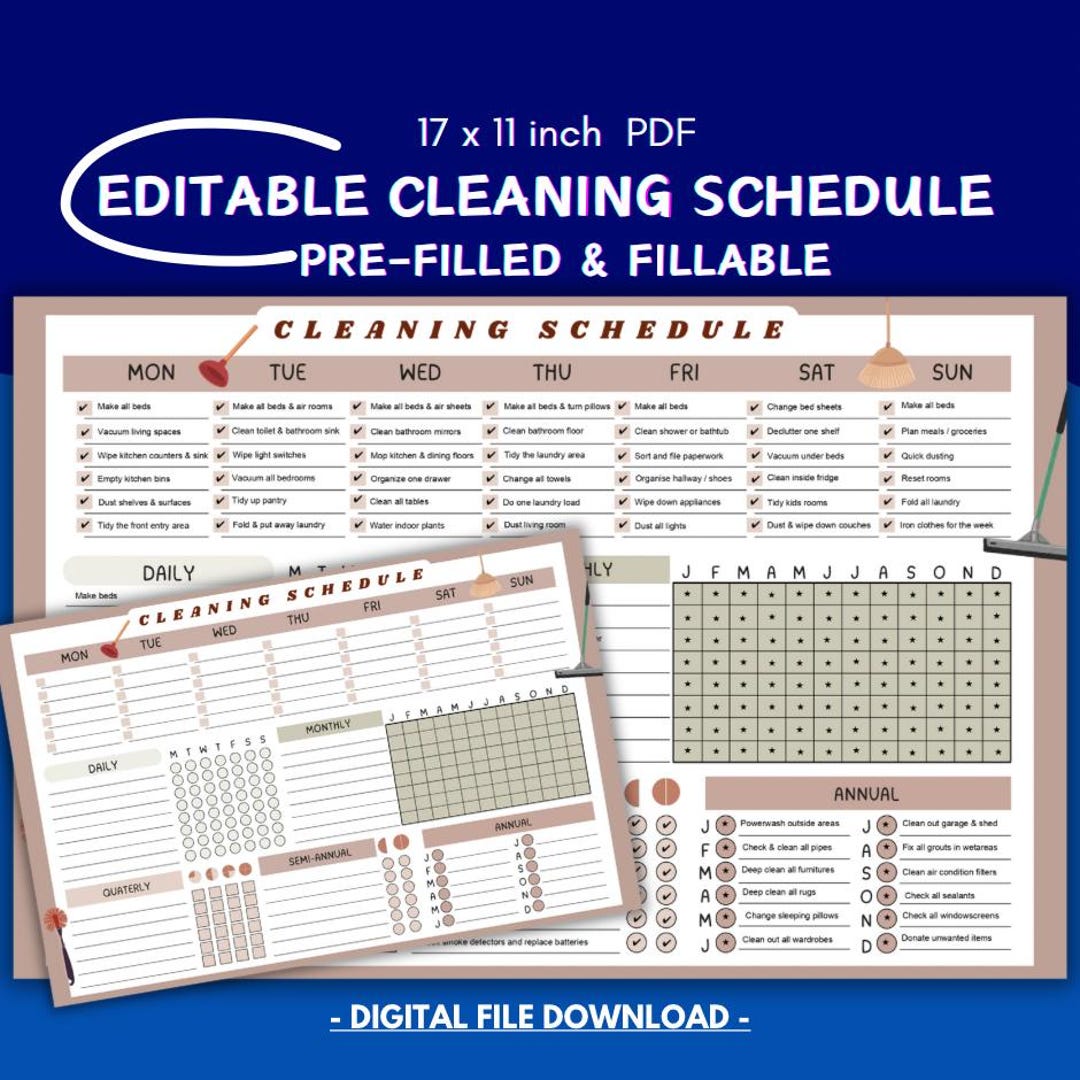 Cleaning Schedule Digital Editable, Fillable Cleaning Checklist ...