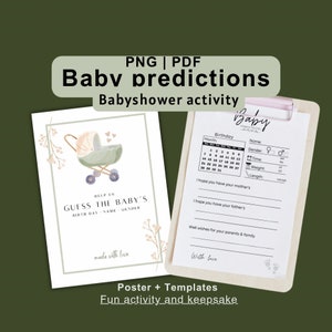Carte de prédictions de baby shower, conseils de prédictions imprimables, calendrier de prédictions, devinez la date d'accouchement prévue, devinez l'arrivée du bébé téléchargement immédiat