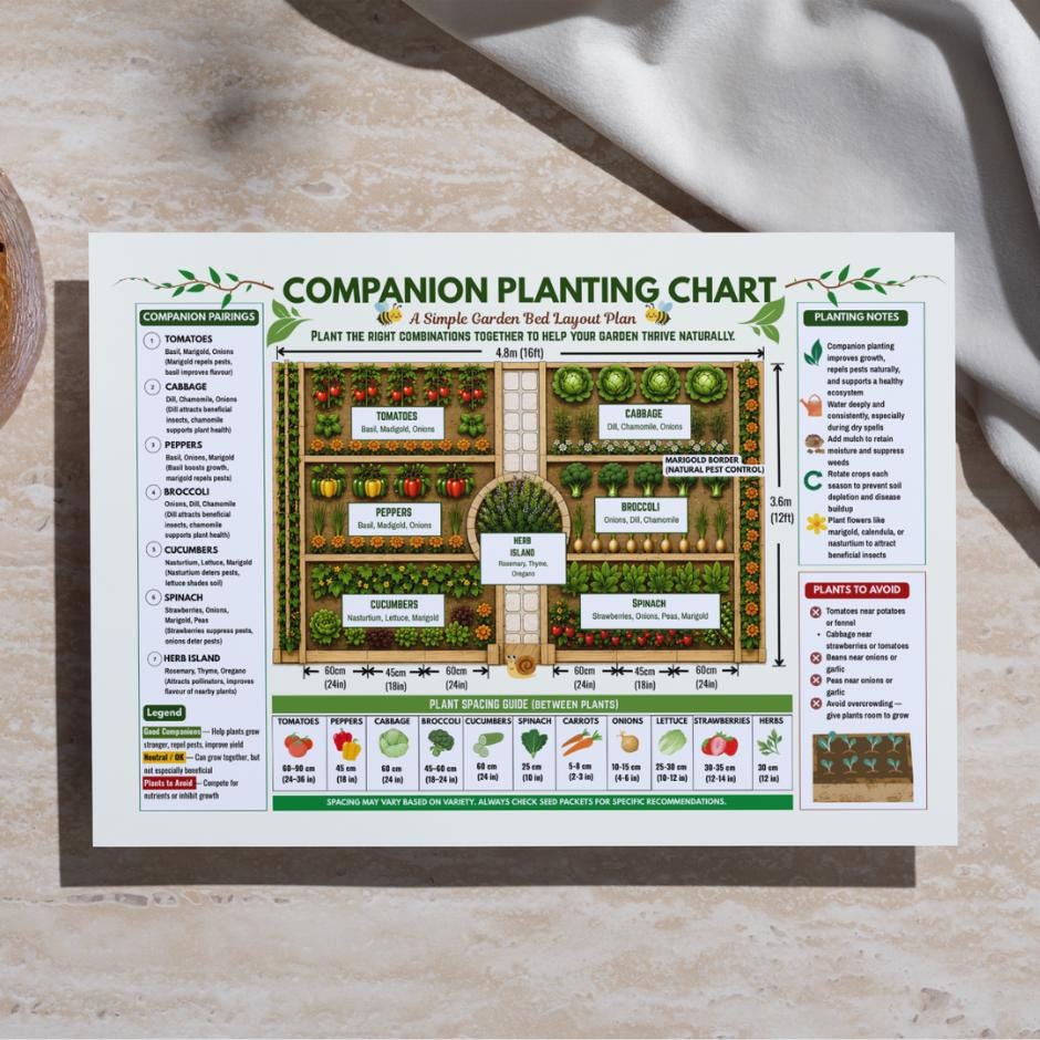 Garden Pattern Chart Vegetable Companion Planting Chart: Garden Planner Spacing Printable ...