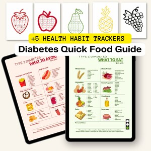 Elenco degli alimenti per il diabete, Guida rapida alla scheda dietetica, Educazione del paziente, Lista della spesa con tabella degli alimenti, Elenco della dieta per diabetici stampabili in pdf