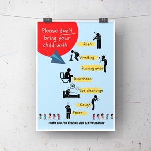 Daycare sick policy poster, Daycare rules on sickness, Illness exclusion policy child care, Illness in early learning service