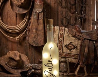 Personalized Name Bottle with cork & LED Lights, Wine Bottle, Custom