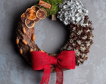 Handmade Dried Orange Christmas Wreath, Rustic Front Door Decor (37cm)