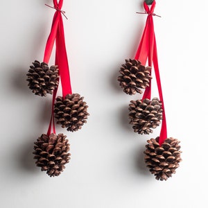 Christmas pinecone door hanger, Giant jumbo pinecones, Door hanging set of 3 giant pine cones, Christmas decor, Natural Christmas garland image 1