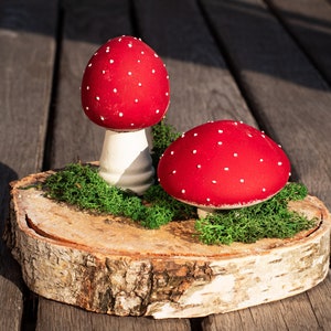 Concrete red fly agaric mushrooms, Red Christmas mushrooms, Autumn home decor, Mushroom decor, Concrete table decor, Halloween fall decor