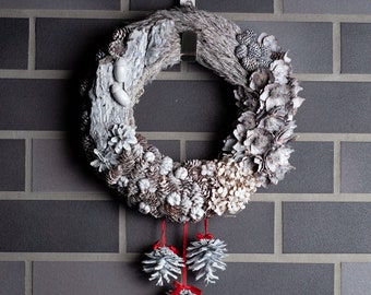 Unique White Christmas Wreath | Natural Pinecone Wreath | Winter Forest Wreath | Eco-Friendly Christmas Wreath | Fresh Front Door Wreath