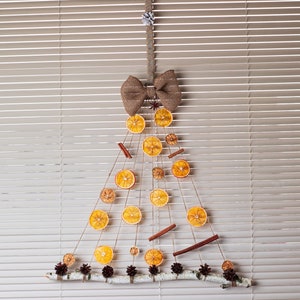 Wall twig Christmas tree, orange Christmas tree, Eco Christmas tree, Christmas window display decoration, Christmas birch tree