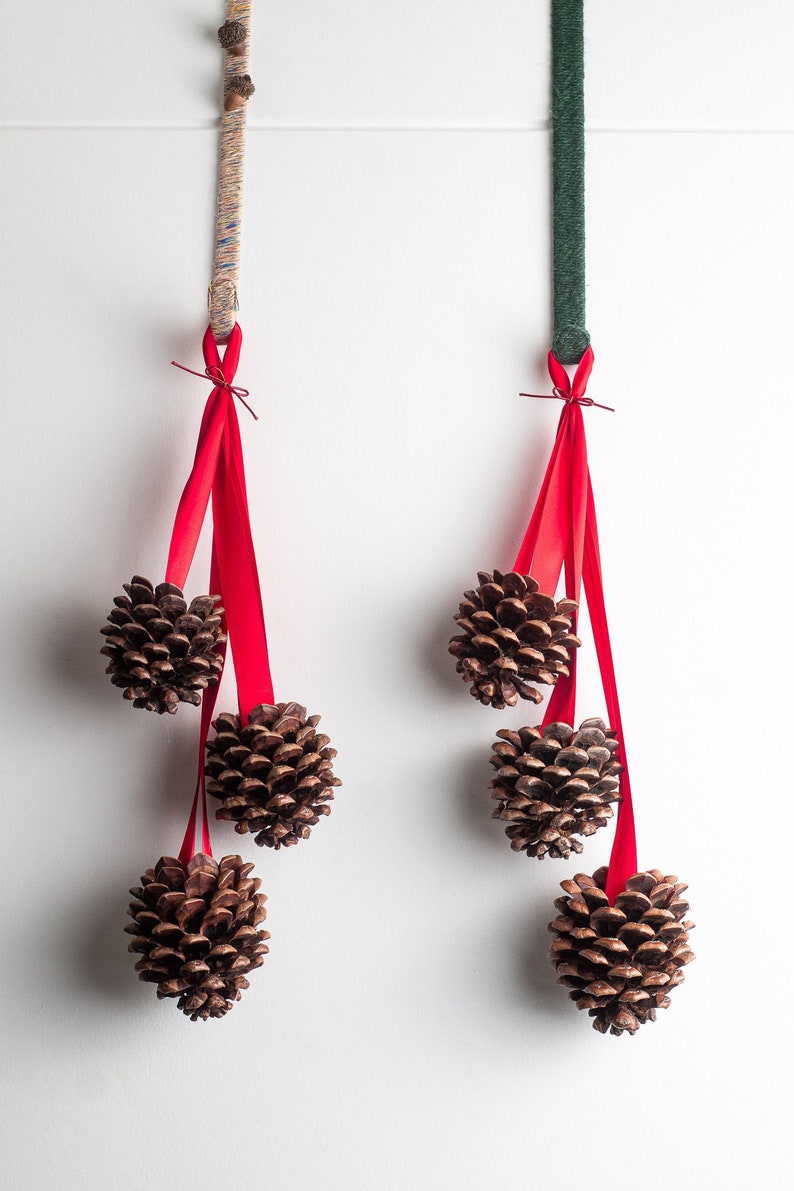 Christmas pinecone door hanger, Giant jumbo pinecones, Door hanging set of 3 giant pine cones, Christmas decor, Natural Christmas garland image 1